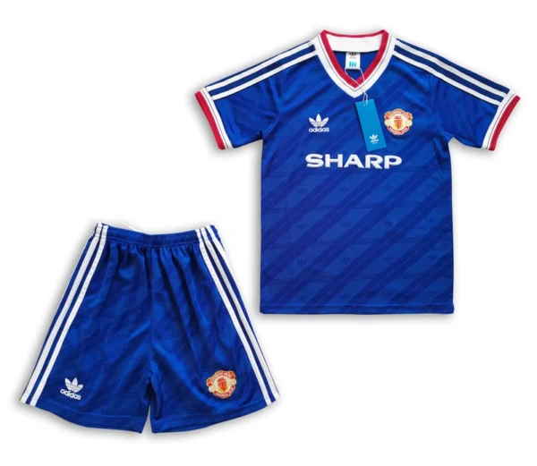 Manchester United 1986-87 Away Blue Kids Kit