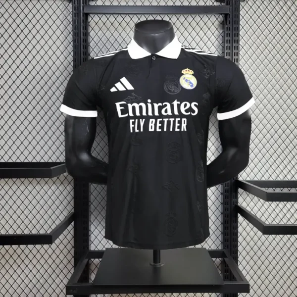 Real Madrid 2025-26 Black White Collar Co-Branded Jersey Player Version