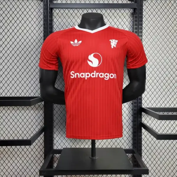 Manchester United 2025-26 Red Pinstripes Crest Co-Branded Jersey Player Version