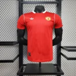 Manchester United 2025-26 Red White Collar Pinstripes Co-Branded Jersey Player Version