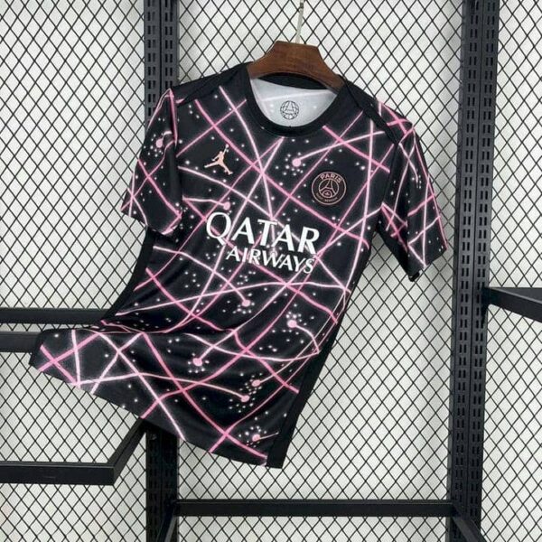 PSG 2025-26 Black with Pink Laser Grid Pattern Pre-Match Training Jersey