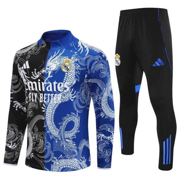 Real Madrid 2025-26 Black Blue Half Zip Long Sleeve Training Kit