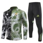 Real Madrid 2025-26 Black Green Half Zip Long Sleeve Training Kit