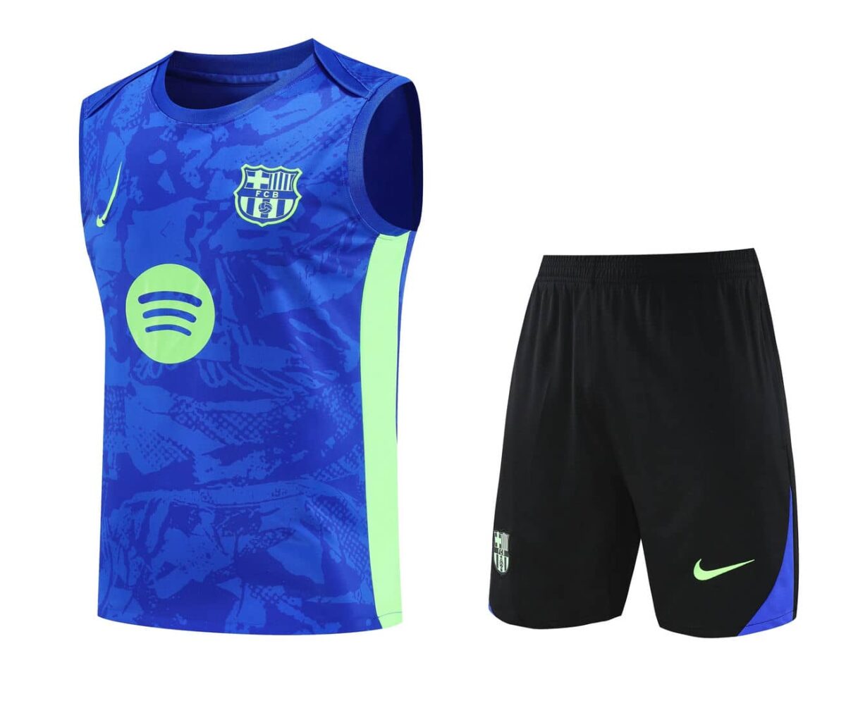 Barcelona 2025-26 Blue and Neon Green Vest Training Kit - Image 1