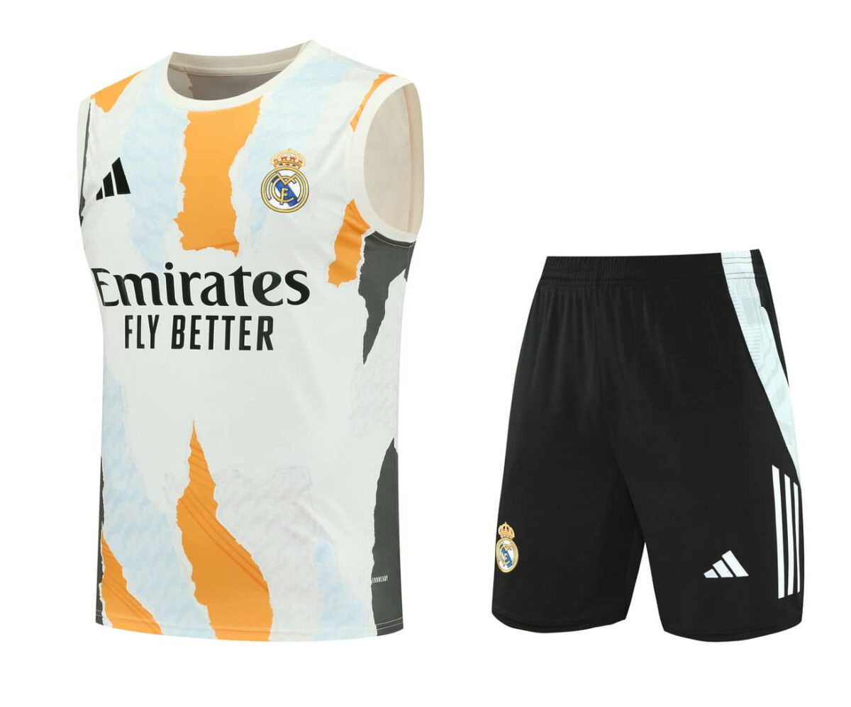 Real Madrid 2025-26 Orange Torn Vest Training Kit - Image 1