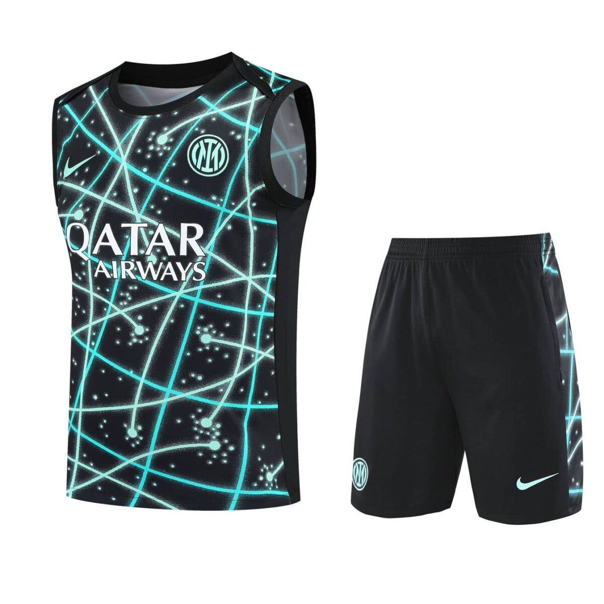 Inter Milan 2025-26 Black with Neon Lines Vest Training Kit - Image 1