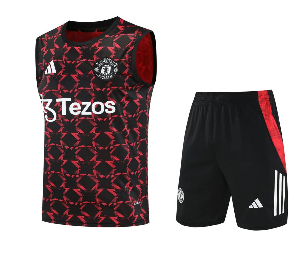 Manchester United 2025-26 Black Geometric Vest Training Kit - Image 1