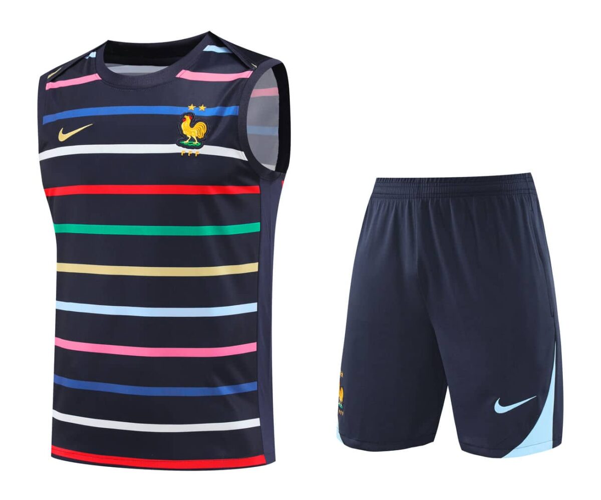 France 2025-26 Black with Multi-Color Stripes Vest Training Kit - Image 1