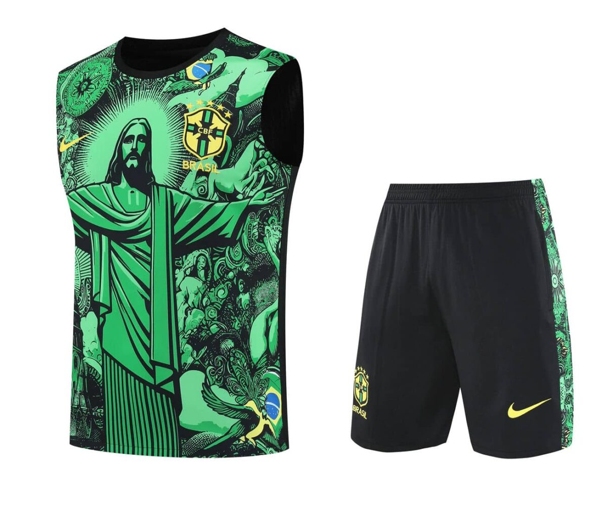 Brazil 2025-26 Green Jesus Graphic Vest Training Kit - Image 1