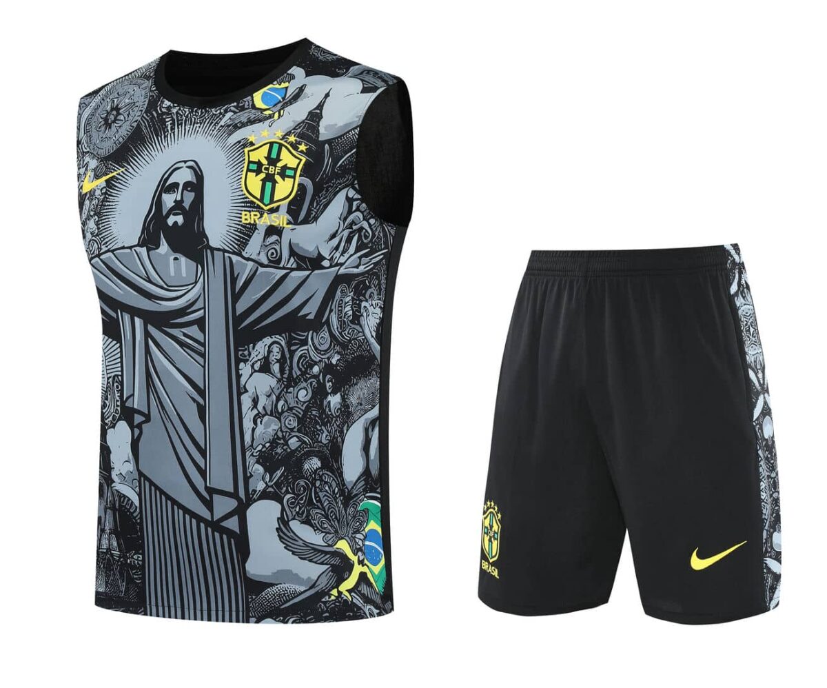 Brazil 2025-26 Grey Jesus Graphic Vest Training Kit - Image 1