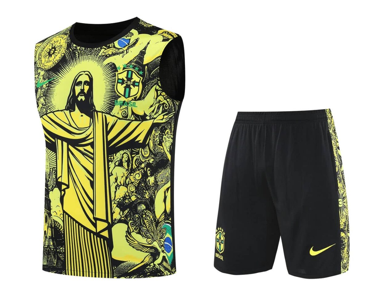 Brazil 2025-26 Yellow Jesus Graphic Vest Training Kit - Image 1