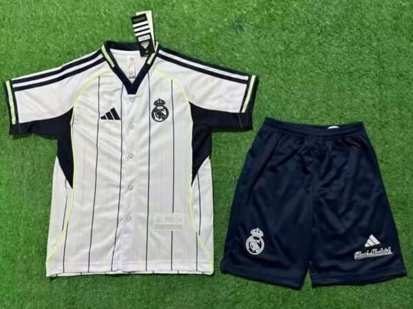 Real Madrid 2025-26 Black White Stripes Kids Kit