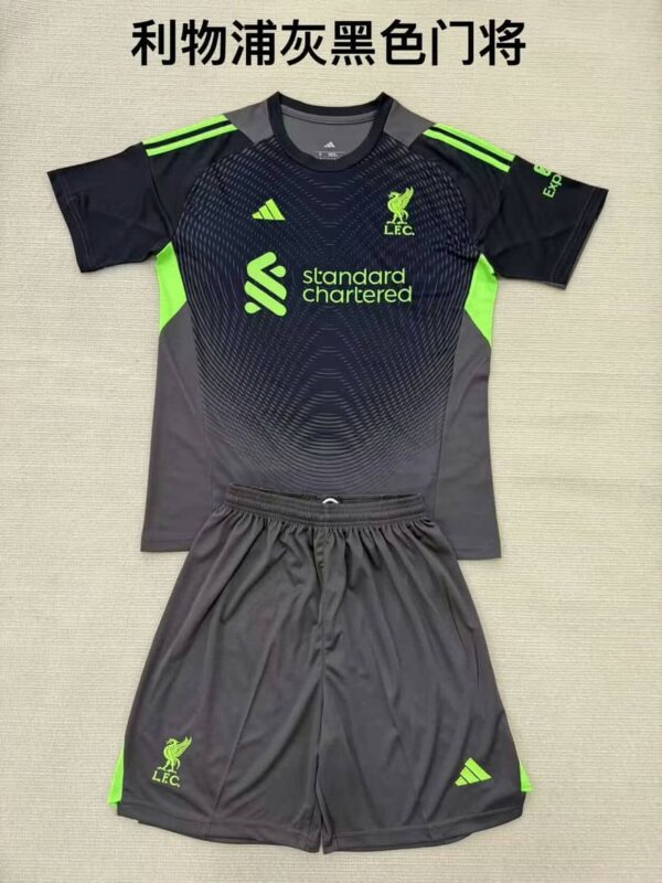 Liverpool 2025-26 Black Green Goalkeeper Kids Kit