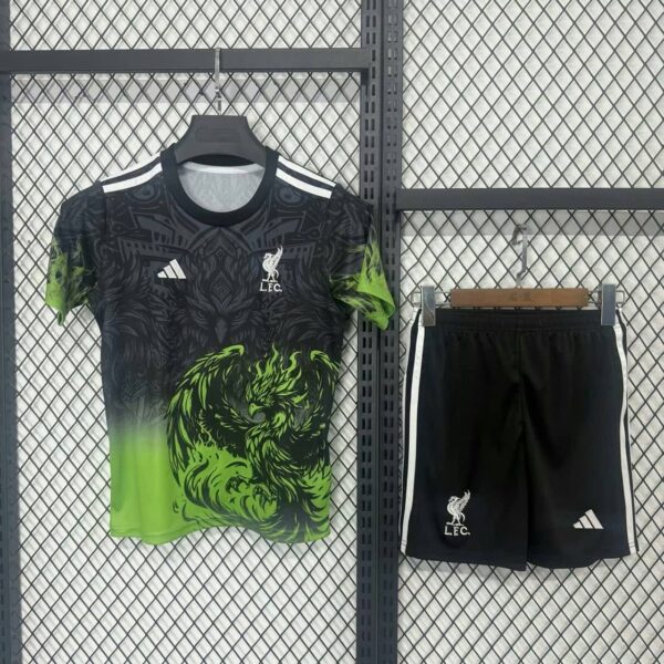 Liverpool 2025-26 Black Green Phoenix Special Edition Kids Kit