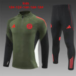 Bayern Munich 2025-26 Green Half Zip Long Sleeve Kids Training Kit