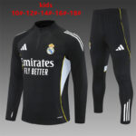 Real Madrid 2025-26 Black Half Zip Long Sleeve Kids Training Kit