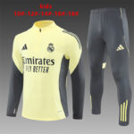Real Madrid 2025-26 Yellow Half Zip Long Sleeve Kids Training Kit