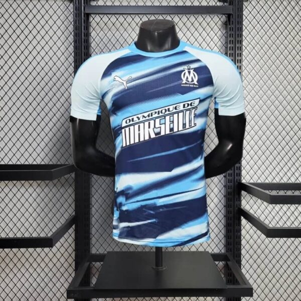 Olympique de Marseille 2025-26 Blue White Brushstroke Training Jersey Player Version