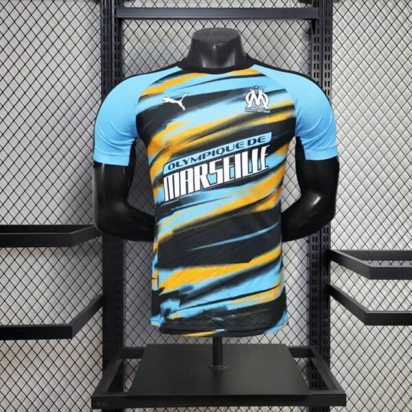 Olympique de Marseille 2025-26 Blue Yellow Brushstroke Training Jersey Player Version