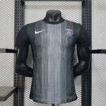 PSG 2025-26 Black Grey Striped Goalkeeper Jersey Player Version