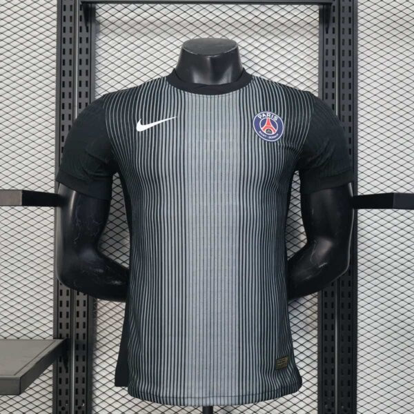 PSG 2025-26 Black Grey Striped Goalkeeper Jersey Player Version
