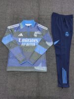 Real Madrid 2025-26 Light Blue (Camo Edition) Half Zip Long Sleeve Kids Training Kit - Image 2