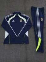Real Madrid 2025-26 Royal Blue Green Half Zip Long Sleeve Kids Training Kit - Image 2