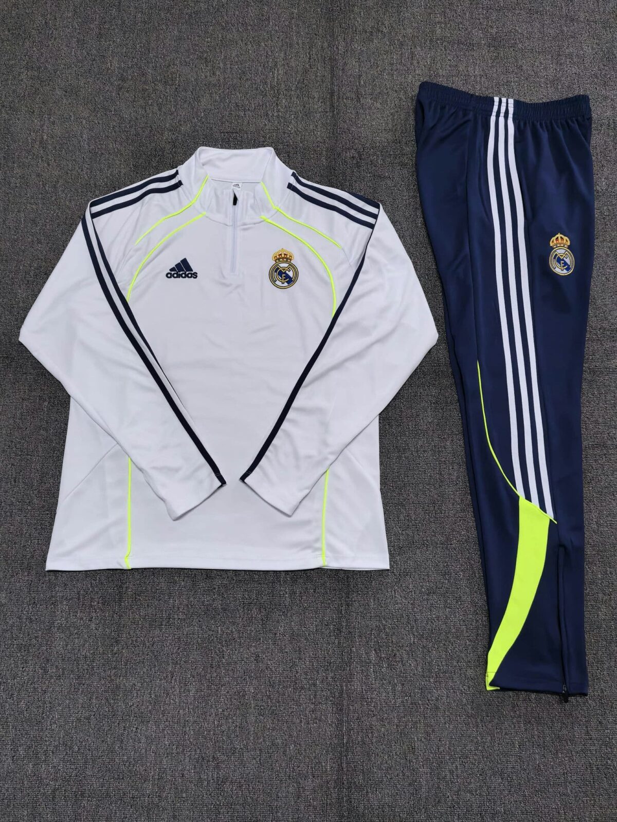 Real Madrid 2025-26 White Navy Green Half Zip Long Sleeve Kids Training Kit - Image 2