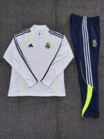 Real Madrid 2025-26 White Navy Green Half Zip Long Sleeve Kids Training Kit - Image 2
