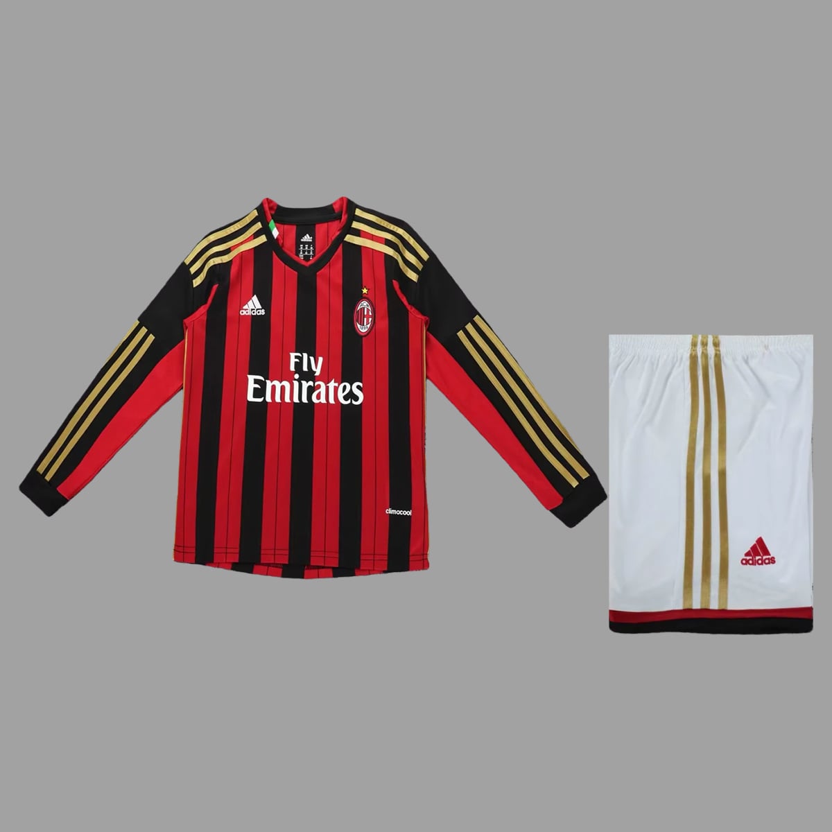 01-7215.jpg AC Milan 2013-14 Home Long Sleeve Retro Kids Kit - Image 1