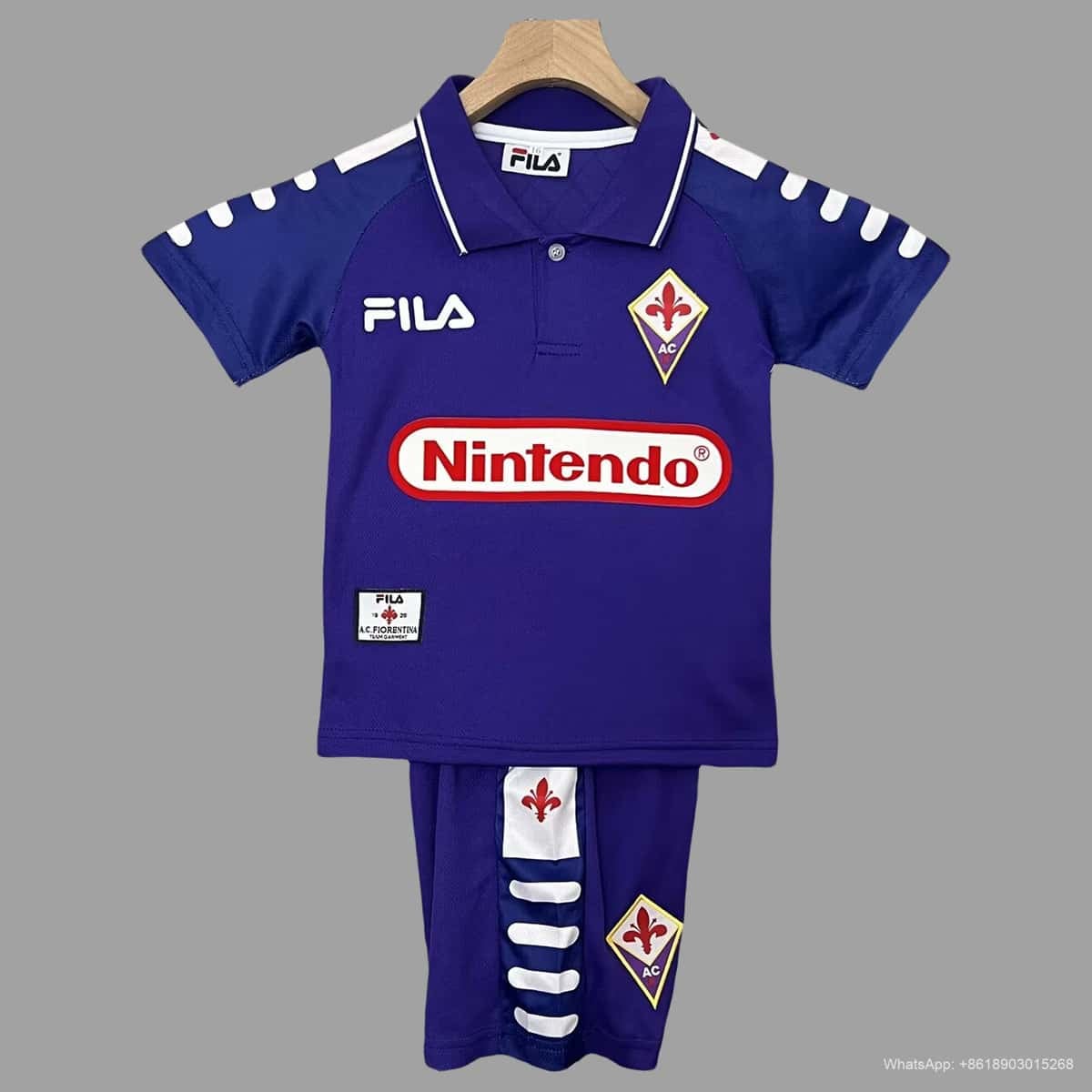 01-7220.jpg Fiorentina 1998-99 Home Retro Kids Kit - Image 1