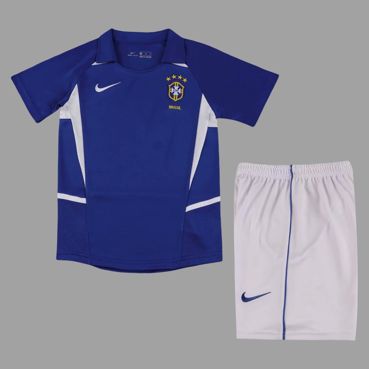 01-7330.jpg Brazil 2002 FIFA World Cup Away Retro Kids Kit - Image 1
